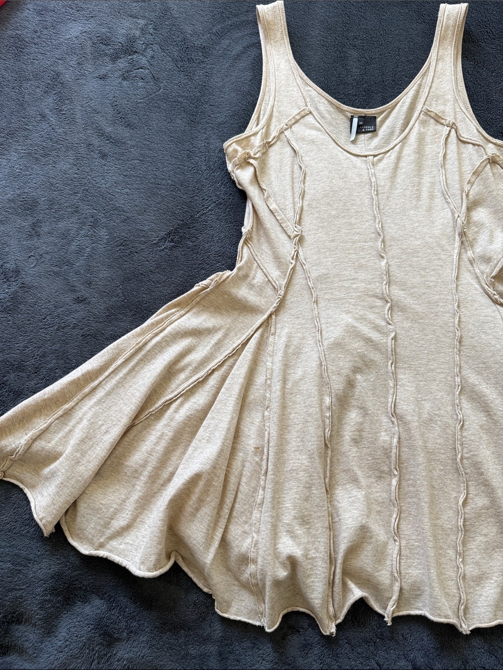 Sparkle & Fade 100% Cotton Light Beige Raw-Seam Flared Tunic Dress